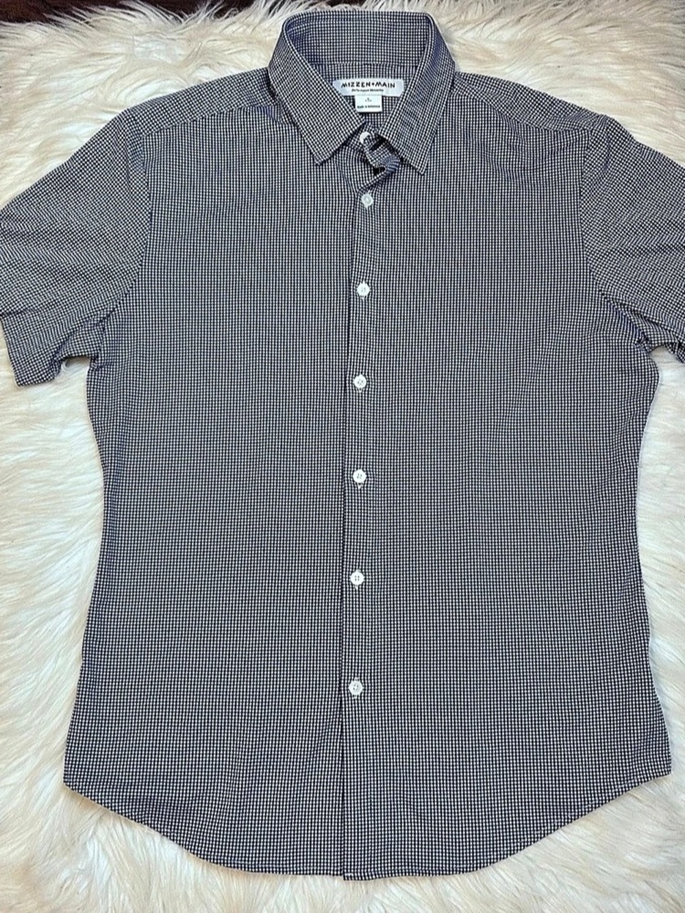 Mizzen Main Performance Button Down Shirt Mens S Trim Fit Stretch Check Preppy